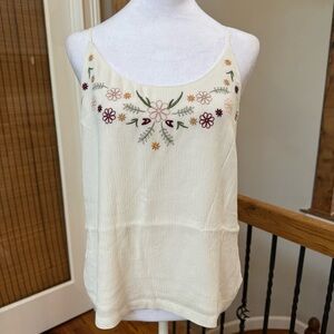 Anthropologie Knot Sisters Embroidered Cream Floral cami boho tank top